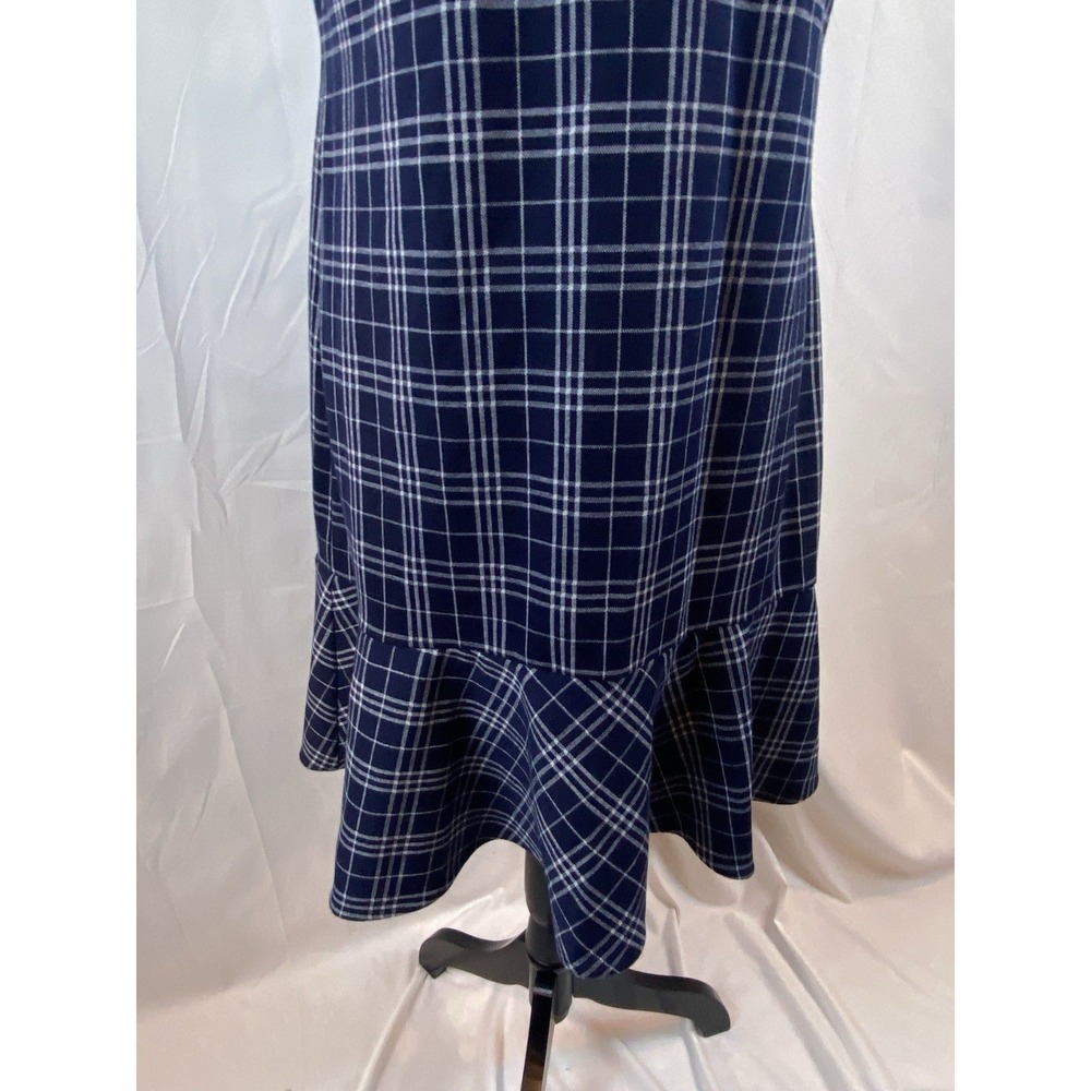 1901 Women's Size 12 Navy Blue Plaid Sleeveless Sheath Dress - Picture 6 of 10